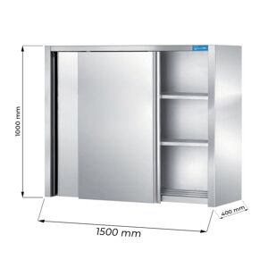 Pensile con porte scorrevoli in acciaio inox con 2 ripiani L1500xP400xH1000 mm linea basic