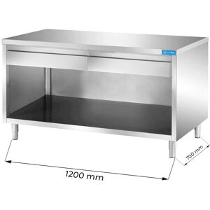 Tavolo a giorno in acciaio inox con 2 cassetti orizzontali senza alzatina L1200xP700xH850 mm linea basic