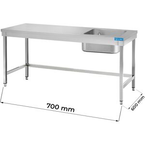 Tavolo aperto in acciaio inox con vasca a destra senza ripiano senza alzatina L700xP600xH850 mm linea premium