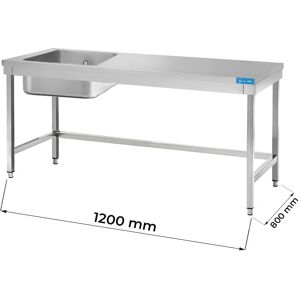 Tavolo aperto in acciaio inox con vasca a sinistra senza ripiano senza alzatina L1200xP800xH850 mm linea basic