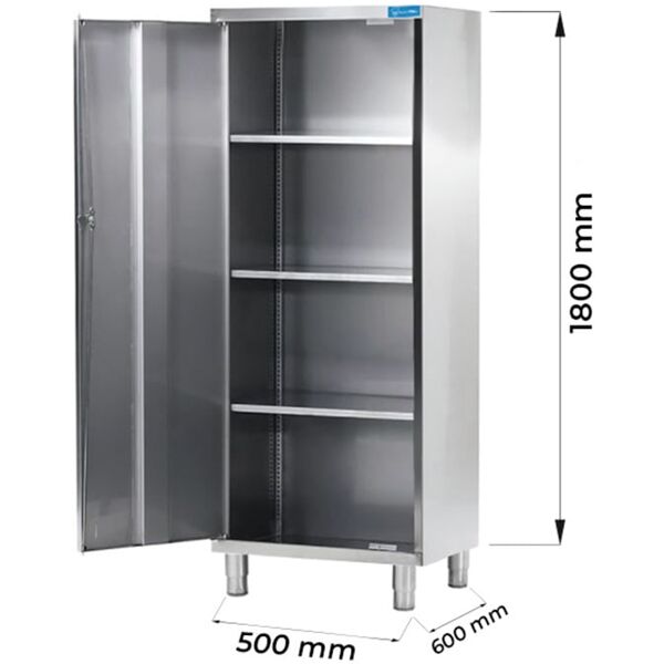 armadio con porta battente in acciaio inox con 3 ripiani l500xp600xh1800 mm linea basic