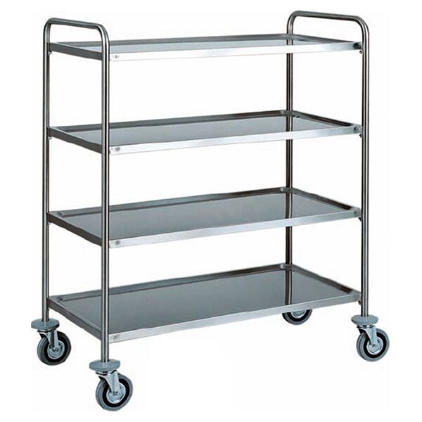 carrello di servizio in acciaio inox con 4 piani e dimensioni l 1100 mm x p 600 mm x h 1400 mm