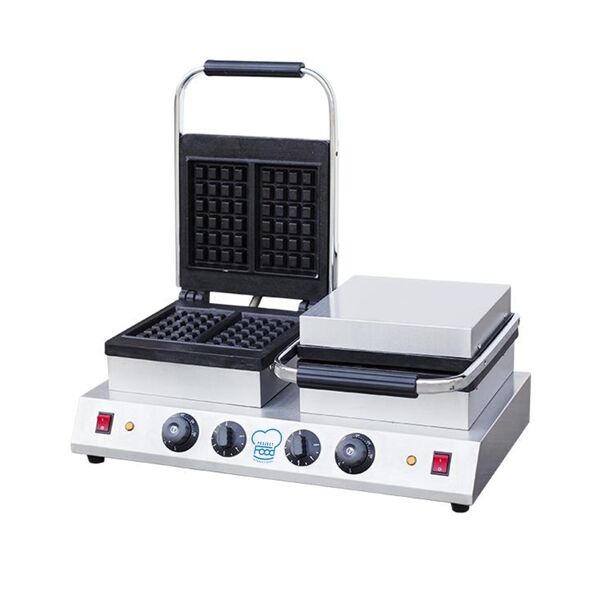 piastra waffle basic doppia con piano cottura in ghisa sabbiata potenza 2000 + 2000 watt