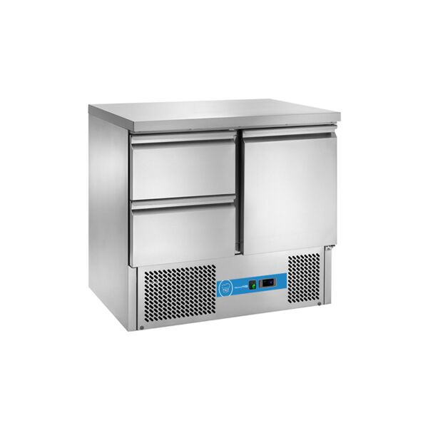 saladette a refrigerazione statica con n° 1 porta + n° 2 cassetti e piano in acciaio inox temp da +2°c a +8°c