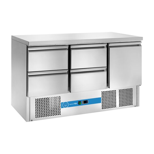 saladette a refrigerazione statica con n° 1 porta + n° 4 cassetti e piano in acciaio inox temp da +2°c a +8°c