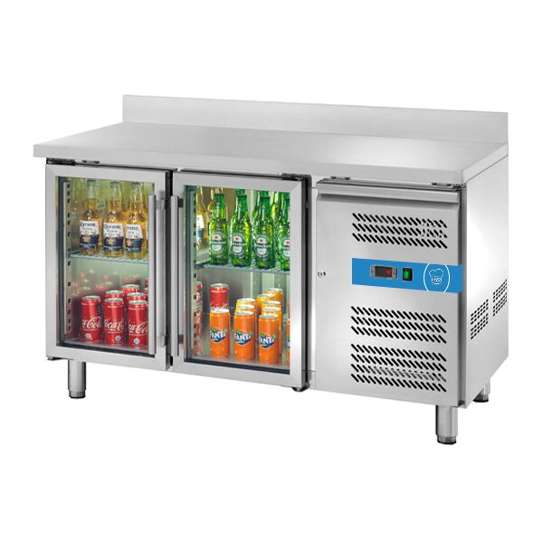 tavolo refrigerato con n° 2 porte vetro per gn 1/1 con alzatina temp. da -2°c a +8°c prof. 70 cm