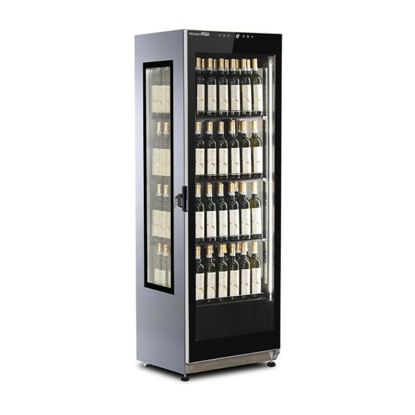 cantina vini luxury con 3 lati vetro a refrigerazione statica per 84 bottiglie made in italy griglie plastificate nere