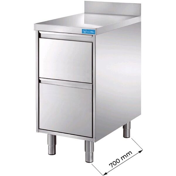 cassettiera in acciaio inox con 2 cassetti e top di lavoro con alzatina l500xp700xh850 mm linea premium