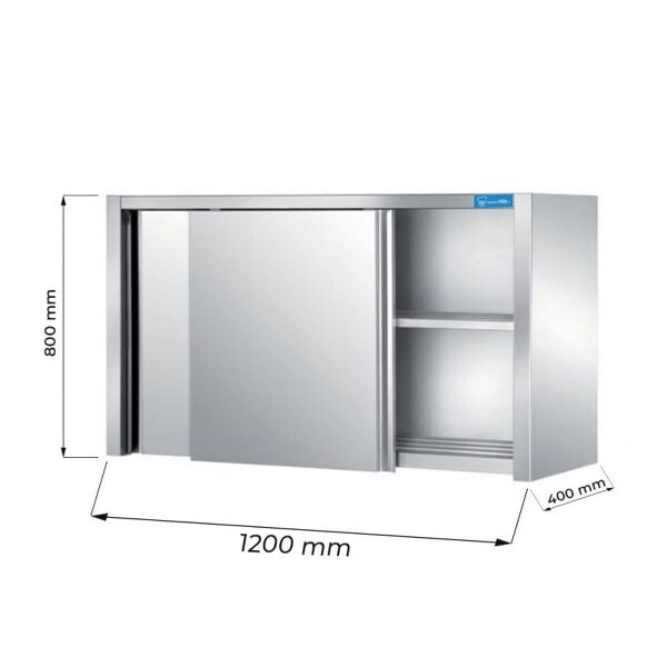 pensile con porte scorrevoli in acciaio inox con 1 ripiano l1200xp400xh800 mm linea basic