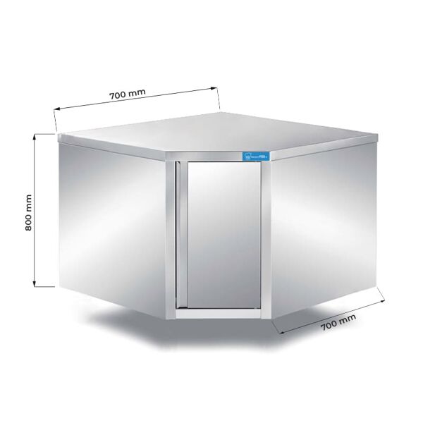 pensile ad angolo con porta battente in acciaio inox con 1 ripiano l700xp700xh800 mm linea premium