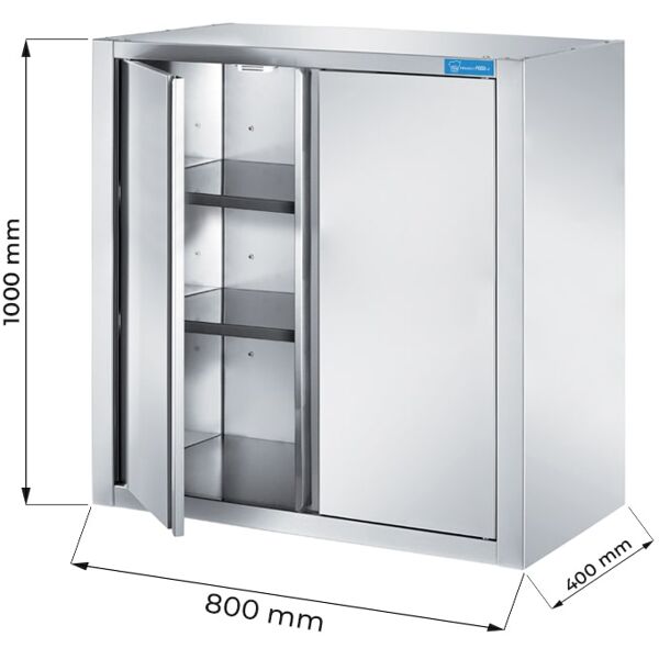 pensile con porte battenti in acciaio inox con 2 ripiani l800xp400xh1000 mm linea basic