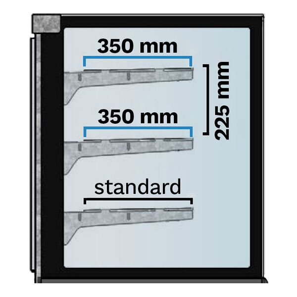 kit modifica n.2 ripiani superiori da (250 mm 300 mm) a 350 mm per vetrina l1805 linea delta