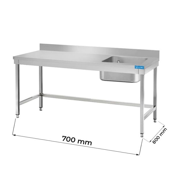 tavolo aperto in acciaio inox con vasca a destra senza ripiano con alzatina l700xp800xh850 mm linea premium