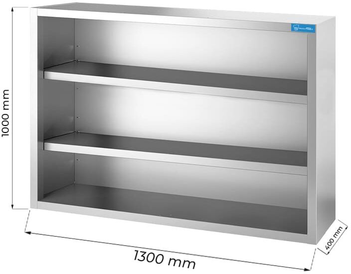 pensile a giorno in acciaio inox con 2 ripiani l1300xp400xh1000 mm linea premium