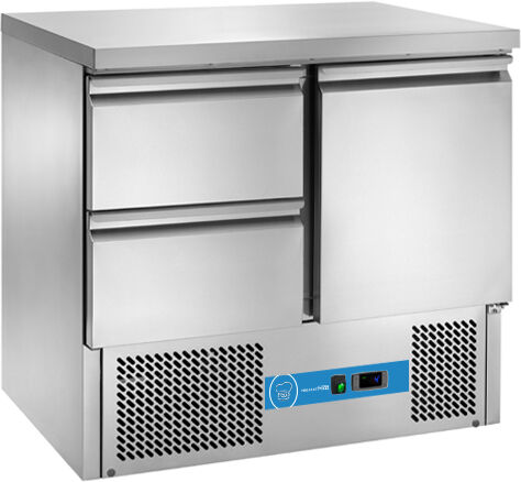 saladette a refrigerazione statica con n° 1 porta + n° 2 cassetti e piano in acciaio inox temp da +2°c a +8°c