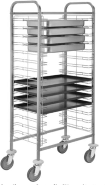 carrello portateglie in acciaio inox per 15 teglie gn1/1 o 600x400 mm l770xp460xh1550 mm