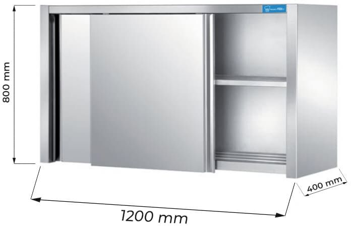 pensile con porte scorrevoli in acciaio inox con 1 ripiano l1200xp400xh800 mm linea premium