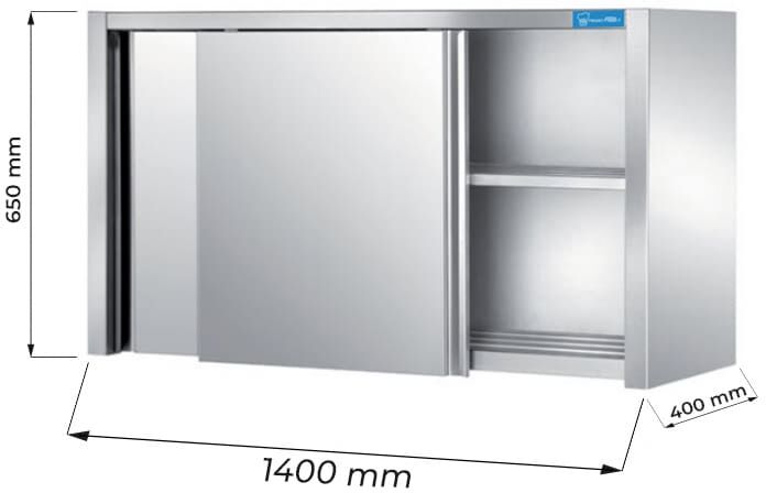 pensile con porte scorrevoli in acciaio inox con 1 ripiano l1400xp400xh650 mm linea basic