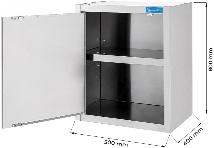 pensile con porta battente in acciaio inox con 1 ripiano l500xp400xh800 mm linea basic