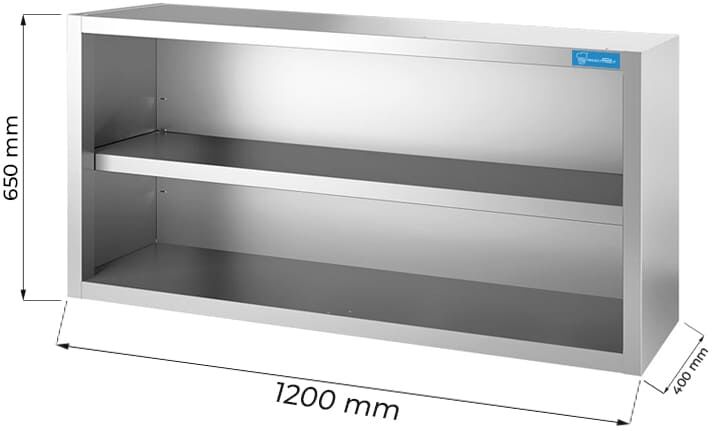 pensile a giorno in acciaio inox con 1 ripiano l1200xp400xh650 mm linea basic