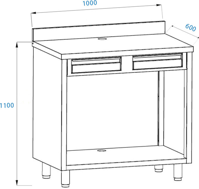mobile per macchina caffè in acciaio inox con top con alzatina con cassetto battifiltro e cassetto di servizio l1000xp600xh1100 mm