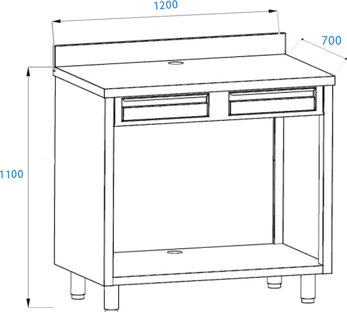 mobile per macchina caffè in acciaio inox con top con alzatina con cassetto battifiltro e cassetto di servizio l1200xp700xh1100 mm