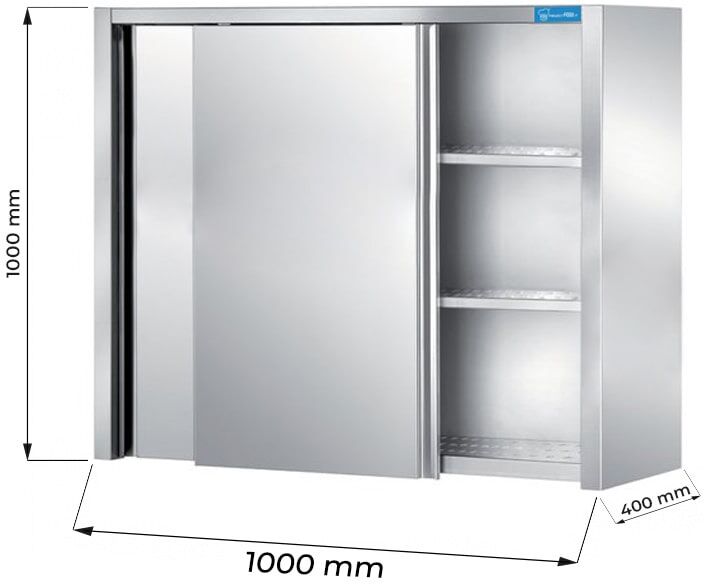 pensile con porte scorrevoli e sgocciolatoio in acciaio inox con 2 ripiani l1000xp400xh1000 mm linea premium