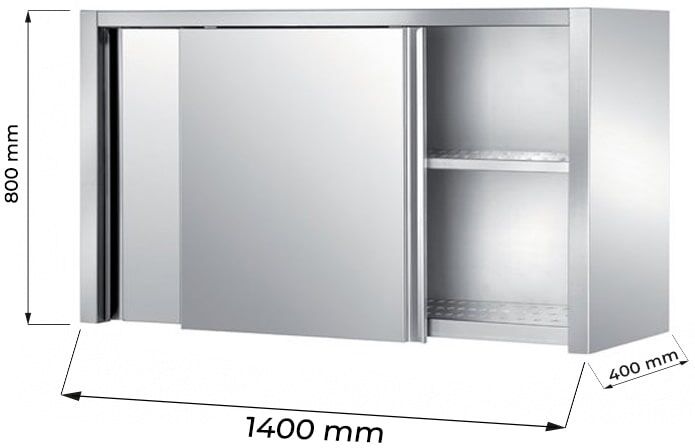 pensile con porte scorrevoli e sgocciolatoio in acciaio inox con 1 ripiano l1400xp400xh800 mm linea basic