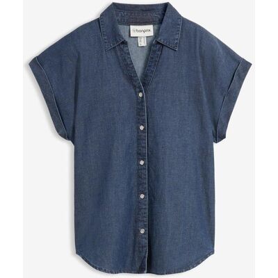 bonprix Camicetta di jeans a maniche corte con lino 58 bonprix Camicetta di jeans a maniche corte con lino 58