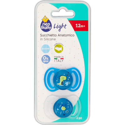 Neo Baby Light - Succhietto Anatomico in Silicone - 12m+ - Dino Blu - Pacifier Neo Baby Light - Succhietto Anatomico in Silicone - 12m+ - Dino Blu - Pacifier