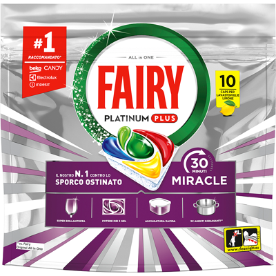 Fairy Miracle Yellow–Pastiglie per Lavastoviglie Tutto‑in‑1 al Limone 10 Caps - Fairy Miracle Yellow–Pastiglie per Lavastoviglie Tutto‑in‑1 al Limone 10 Caps -