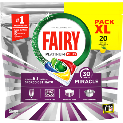 Fairy Miracle Yellow–Pastiglie per Lavastoviglie Tutto‑in‑1 al Limone 20 Caps - Fairy Miracle Yellow–Pastiglie per Lavastoviglie Tutto‑in‑1 al Limone 20 Caps -