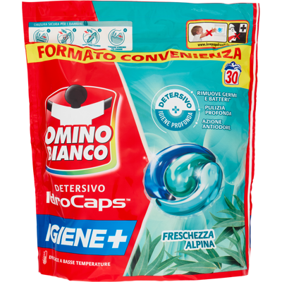 Omino Bianco Detersivo IdroCaps Igiene+ Freschezza Alpina 30 Pezzi - Omino Bianco Detersivo IdroCaps Igiene+ Freschezza Alpina 30 Pezzi -