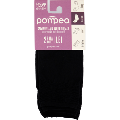 Pompea Lei Calzino Velato Bordo in Pizzo Taglia Unica Nero 2 Paia - Pompea Lei Calzino Velato Bordo in Pizzo Taglia Unica Nero 2 Paia -