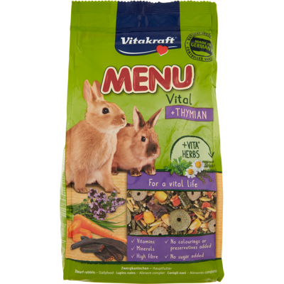 Vitakraft Menu Vital +Thymian Conigli Nani 1 kg - Vitakraft Menu Vital +Thymian Conigli Nani 1 kg -