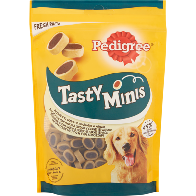Pedigree Tasty Minis Premietti Gusto Formaggio & Manzo 140 g - Pedigree Tasty Minis Premietti Gusto Formaggio & Manzo 140 g -