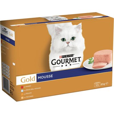 Purina Gourmet Gold Mousse con Manzo, Pesce, Tacchino, Fegato 12 Lattine 85 g - Purina Gourmet Gold Mousse con Manzo, Pesce, Tacchino, Fegato 12 Lattine 85 g -