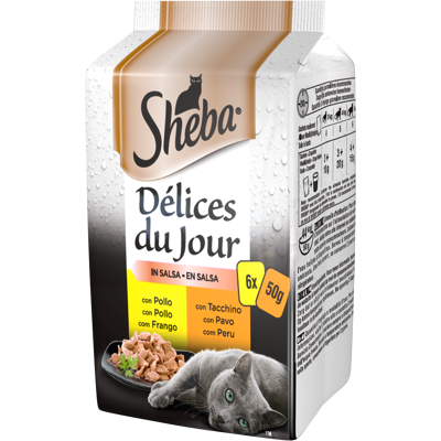 Sheba Cat Delice du Jour Pollo e Tacchino in Salsa 6x50 gr - Sheba Cat Delice du Jour Pollo e Tacchino in Salsa 6x50 gr -