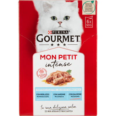 Purina Gourmet Mon Petit Filettini Intense cotti in Salsa Merluzzo,Salmone,Sardine 6x50 g - Purina Gourmet Mon Petit Filettini Intense cotti in Salsa Merluzzo,Salmone,Sardine 6x50 g -
