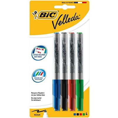 Bic Velleda Marcatori Cancellabili per Lavagna Colorati 4 Pezzi - Bic Velleda Marcatori Cancellabili per Lavagna Colorati 4 Pezzi -