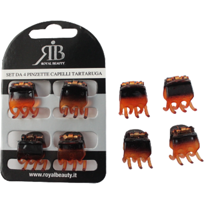 Royal Beauty Pinzette Capelli Tartaruga 4 Pz - Royal Beauty Pinzette Capelli Tartaruga 4 Pz -