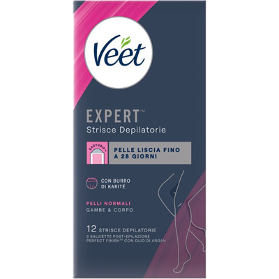 Veet Expert Strisce Corpo Pelli Normali 12 Strisce + Salviette Post-Epilazione con Olio D'Argan - Veet Expert Strisce Corpo Pelli Normali 12 Strisce + Salviette Post-Epilazione con Olio D'Argan -