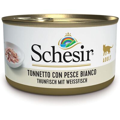 Schesir Gatto Tonno con Pesce Bianco al Vapore 85g - Alimento per gatti Schesir Gatto Tonno con Pesce Bianco al Vapore 85g - Alimento per gatti