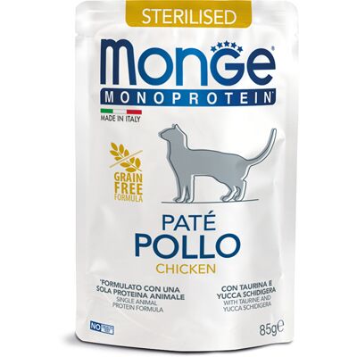 Monge Monoprotein Gatto Sterilizzato Busta 85g - Pollo - Cibo completo per gatti Monge Monoprotein Gatto Sterilizzato Busta 85g - Pollo - Cibo completo per gatti