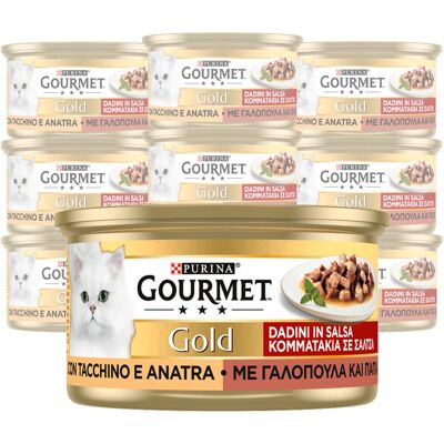 Gourmet Gold Cat Adult Dadini in Salsa con Tacchino e Anatra 85 gr Gourmet Gold Cat Adult Dadini in Salsa con Tacchino e Anatra 85 gr