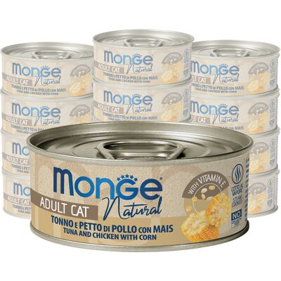 Monge Natural Cat Adult Pezzetti di Tonno e Petto di Pollo con Mais 80 gr Monge Natural Cat Adult Pezzetti di Tonno e Petto di Pollo con Mais 80 gr