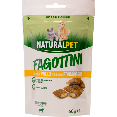 Naturalpet Snack Fagottini ricchi in Pollo ripieni di Formaggio 60 gr Naturalpet Snack Fagottini ricchi in Pollo ripieni di Formaggio 60 gr