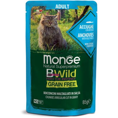 Monge Natural Superpremium Bwild per gatti adulti Grain Free Bocconcini Acciughe con Ortaggi 85 gr Monge Natural Superpremium Bwild per gatti adulti Grain Free Bocconcini Acciughe con Ortaggi 85 gr