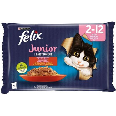 Felix Le Ghiottonerie Cat Junior con Manzo e con Pollo 4 x 85 gr Felix Le Ghiottonerie Cat Junior con Manzo e con Pollo 4 x 85 gr