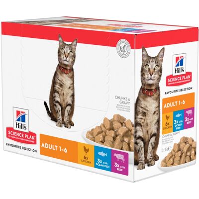 Hill's Science Plan Cat Adult Multipack con Pesce Oceanico, Pollo e Manzo 12 x 85 gr Hill's Science Plan Cat Adult Multipack con Pesce Oceanico, Pollo e Manzo 12 x 85 gr